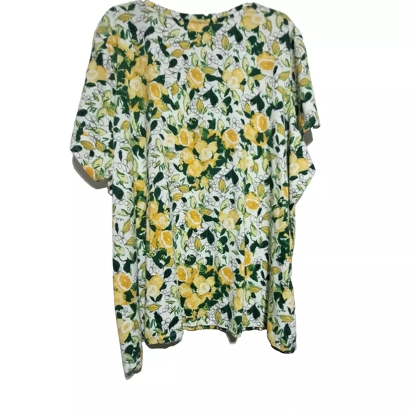 Lane Bryant 26/28 yellow floral color top short sleeve round neck "Good Vibes" - Picture 6 of 11